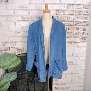 Vintage 90s Eddie Bauer Denim Look Linen Long Sleeve Blazer Jacket